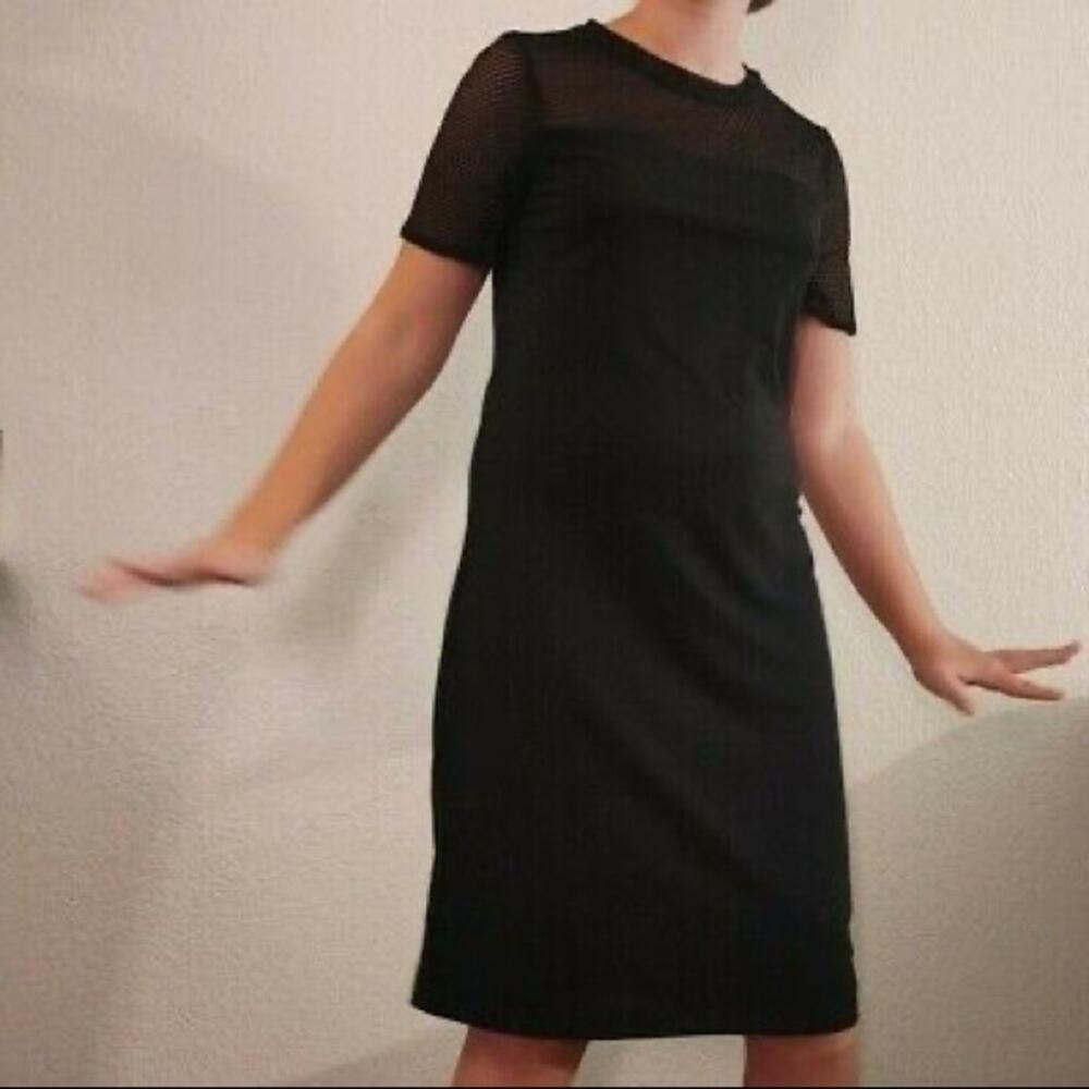 Michael Kors Sheer Crew Neck Short Sleeve Mini Dress Black XS